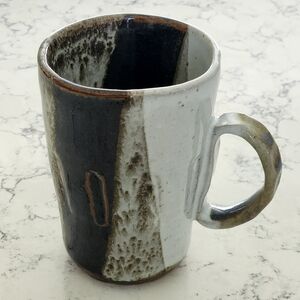 Studio Art Pottery Clay Mug Cup Handmade Blue Grey White Signed "Sun"